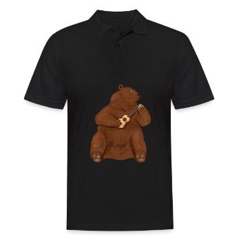 Guitar Ukulele Bear Brown Bear Children Gift - Men's Polo Shirt - black - Front - Kai (181cm)
