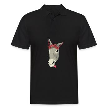 Süßer Esel mit Blumen Geschenk I Maultier - Männer Poloshirt - Schwarz - Vorne - Kai (181cm)