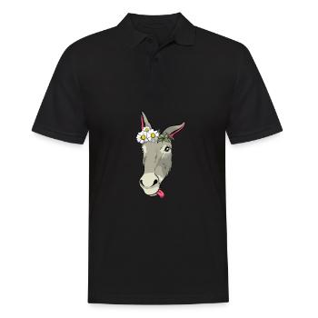 Süßer Esel mit Blumen Geschenk I Maultier - Männer Poloshirt - Schwarz - Vorne - Kai (181cm)
