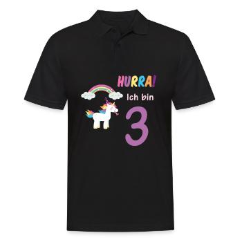 Hurra ich bin 3 Dritter Geburtstag 3 Jahre Einhorn - Männer Poloshirt - Schwarz - Vorne - Kai (181cm)