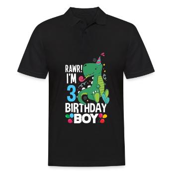 3rd birthday boy 3 years dinosaur T Rex - Men's Polo Shirt - black - Front - Kai (181cm)