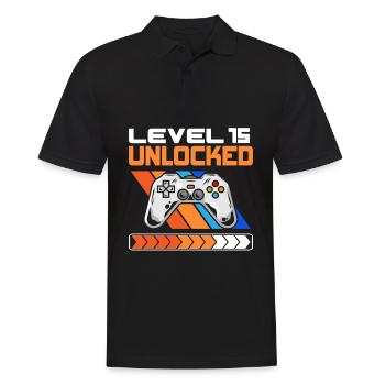 15th Birthday Level 15 Unlocked 15 years old - Men's Polo Shirt - black - Front - Kai (181cm)