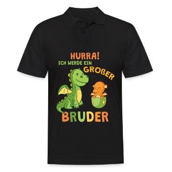 Hurra Ich Werde Ein Großer Bruder Dinosaurier Dino - Männer Poloshirt - Schwarz - Vorne - Kai (181cm)