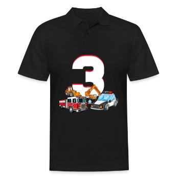 3rd Birthday 3 Year Fire Brigade Police Excavator - Men's Polo Shirt - black - Front - Kai (181cm)