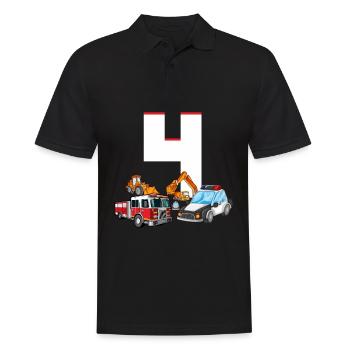 4. Geburtstag 4 Jahre Feuerwehr Polizei Bagger - Männer Poloshirt - Schwarz - Vorne - Kai (181cm)