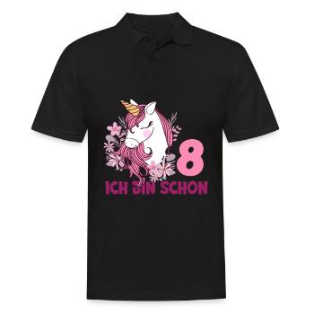 8. Geburtstag Mädchen 8 Jahre Pferd Pferde Einhorn - Männer Poloshirt - Schwarz - Vorne - Kai (181cm)