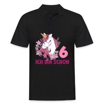 6. Geburtstag Mädchen 6 Jahre Pferd Pferde Einhorn - Männer Poloshirt - Schwarz - Vorne - Kai (181cm)