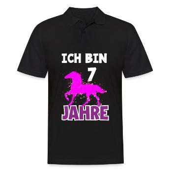 7. Geburtstag Mädchen 7 Jahre Pferd Pferde Party - Männer Poloshirt - Schwarz - Vorne - Kai (181cm)