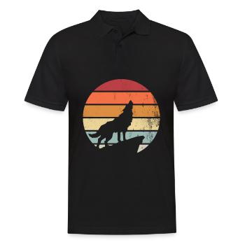 Retro Wölfe Wolf Geschenk Geschenkidee - Männer Poloshirt - Schwarz - Vorne - Kai (181cm)
