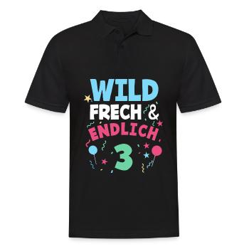 3. Geburtstag Wild, Frech & Endlich 3 Jahre - Männer Poloshirt - Schwarz - Vorne - Kai (181cm)