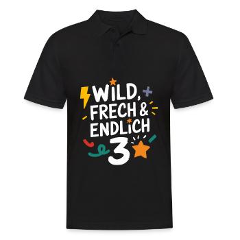 Wild, Frech & Endlich 3 Jahre 3. Geburtstag - Männer Poloshirt - Schwarz - Vorne - Kai (181cm)