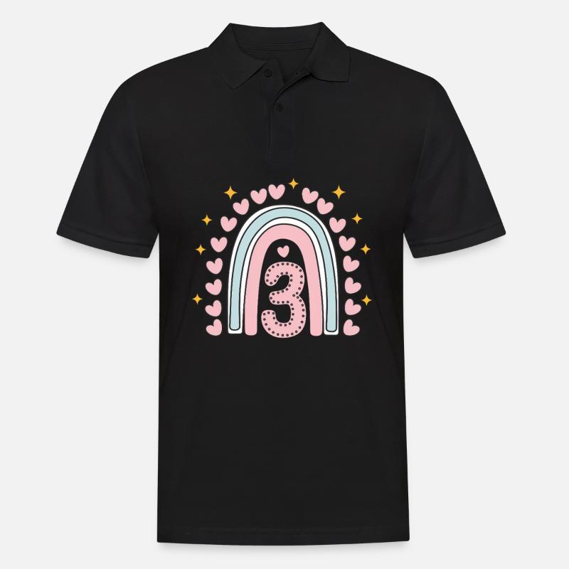Süßes 3. Geburtstag Herz & Regenbogen Design - Männer Poloshirt - Schwarz