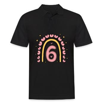 Süßes 6. Geburtstag Herz & Regenbogen Design - Männer Poloshirt - Schwarz - Vorne - Kai (181cm)
