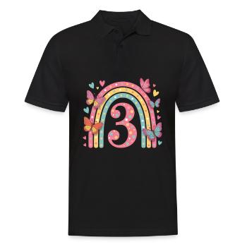 Regenbogen Schmetterling 3. Geburtstag Mädchen - Männer Poloshirt - Schwarz - Vorne - Kai (181cm)