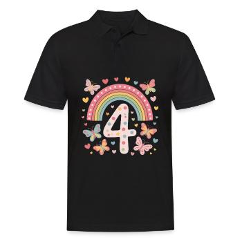 Rainbow Butterfly 4th Birthday Girl - Men's Polo Shirt - black - Front - Kai (181cm)