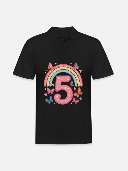 Rainbow Butterfly 5th Birthday Girl - Men's Polo Shirt - black