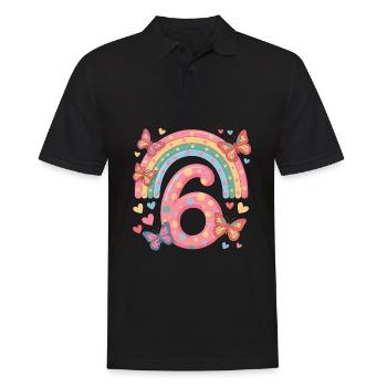 Regenbogen Schmetterling 6. Geburtstag Mädchen - Männer Poloshirt - Schwarz - Vorne - Kai (181cm)