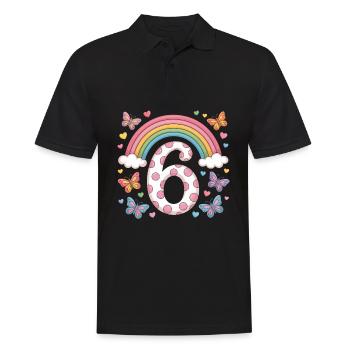 Regenbogen Schmetterling 6. Geburtstag Mädchen - Männer Poloshirt - Schwarz - Vorne - Kai (181cm)