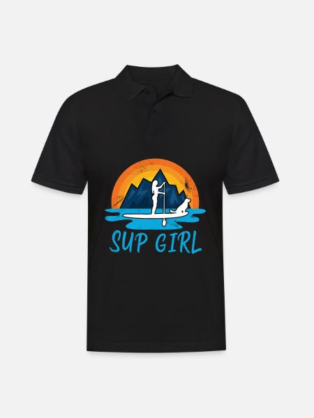 Paddleboarding Sup Girl Dog Retro Geschenk - Männer Poloshirt - Schwarz