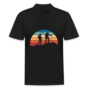 Retro Backpacking Sonnenuntergang Vintage Wandern Sonnenaufgang - Männer Poloshirt - Schwarz - Vorne - Kai (181cm)