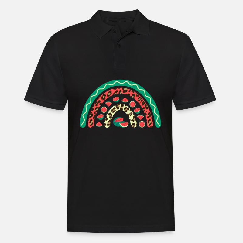 Wassermelone Süßer Sommer Regenbogen Leopard - Männer Poloshirt - Schwarz