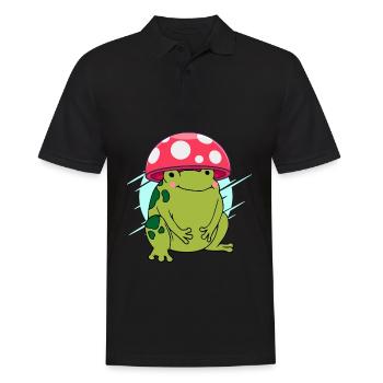 Cute Frog Mushroom Hat - Cottagecore Aesthetic - Men's Polo Shirt - black - Front - Kai (181cm)