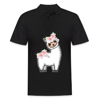 Lama Alpaka Blumen Geschenk Damen Herren Kinder - Männer Poloshirt - Schwarz - Vorne - Kai (181cm)