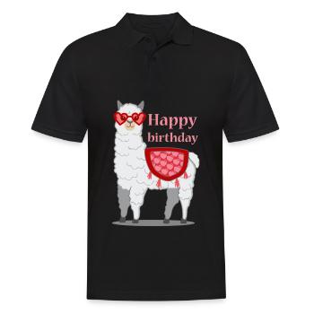 Lama Alpaka Birthday Geschenk Damen Herren Kinder - Männer Poloshirt - Schwarz - Vorne - Kai (181cm)