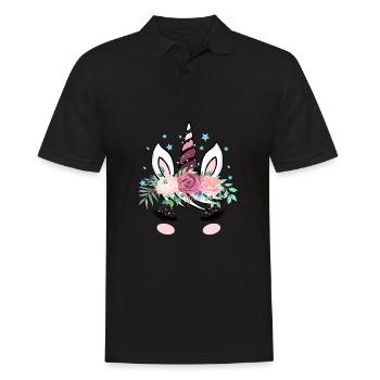 Visage de licorne avec des fleurs pour femmes hommes enfants - Polo Homme - noir - Devant - Kai (181cm)