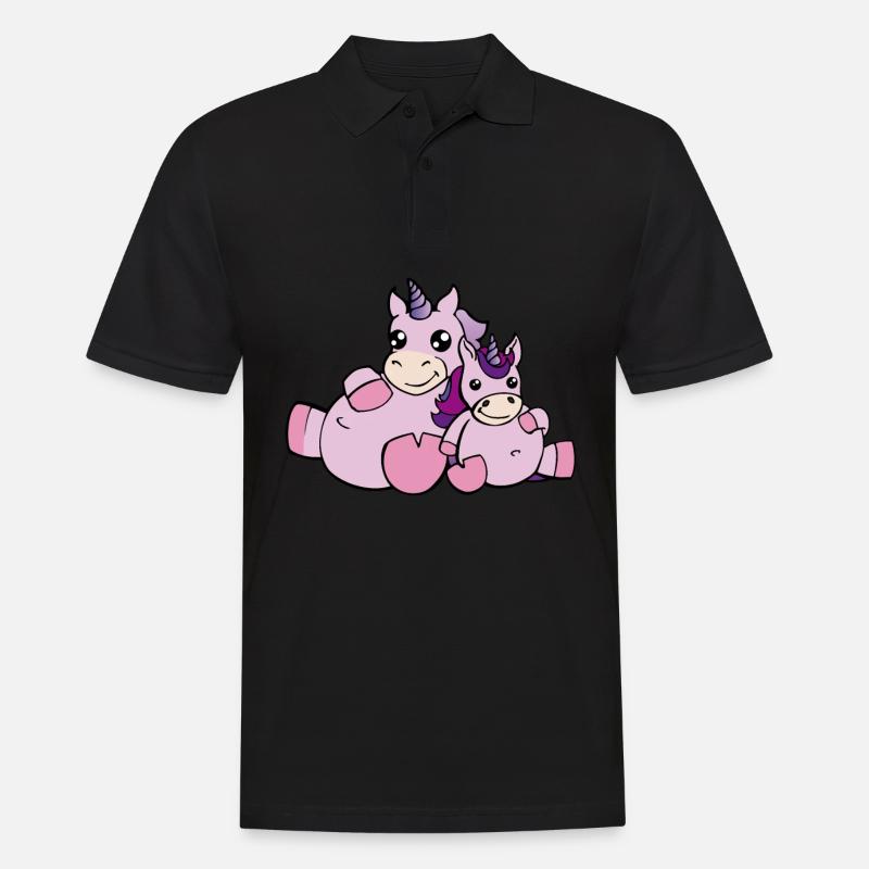 Niedliches Einhorn Geschenk Einhörner Mama Kind - Männer Poloshirt - Schwarz