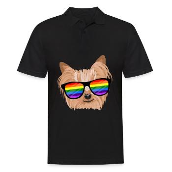 LGBTQ Yorkie Dog Rainbow Glasses Gift - Men's Polo Shirt - black - Front - Kai (181cm)