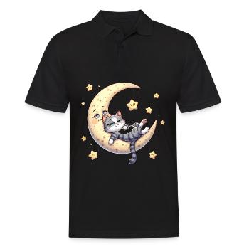 Mond und Katze mit Sternen - Männer Poloshirt - Schwarz - Vorne - Kai (181cm)