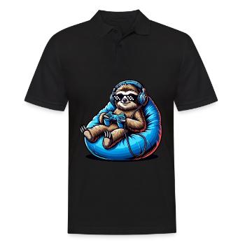 Funny gamer sloth with headphones - Men's Polo Shirt - black - Front - Kai (181cm)