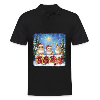 Lustige Weihnachtshasen mit Weihnachtsmannmütze - Männer Poloshirt - Schwarz - Vorne - Kai (181cm)