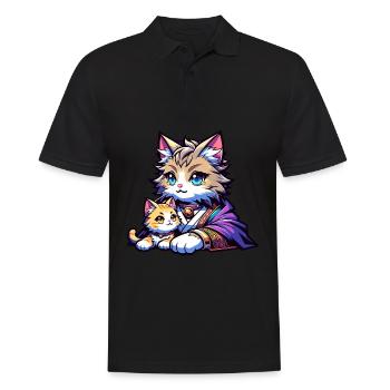 Mignon chat famille en vêtements traditionnels - - Polo Homme - noir - Devant - Kai (181cm)