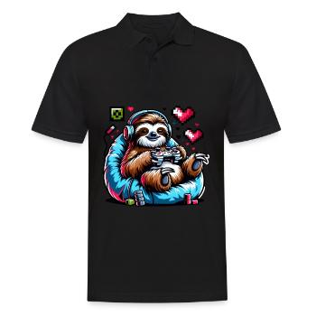 Entspannter Gamer Faultier mit Controller - Männer Poloshirt - Schwarz - Vorne - Kai (181cm)