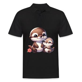 Niedliche Otterfamilie: Mutter und Baby - Männer Poloshirt - Schwarz - Vorne - Kai (181cm)