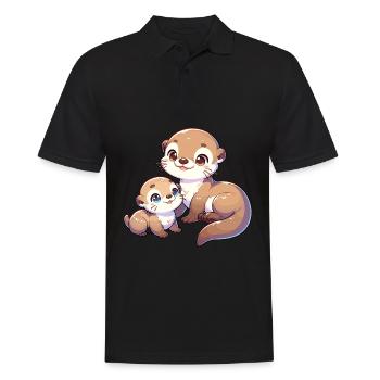 Mignon Illustration de la famille Otter - Drôle - Polo Homme - noir - Devant - Kai (181cm)