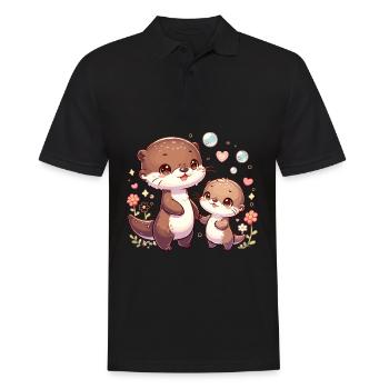 Mignon famille de loutres avec des fleurs et des bulles - Polo Homme - noir - Devant - Kai (181cm)