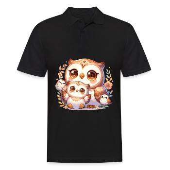 Liebevolle Eulenfamilie Umgeben Von Blumen Und - Männer Poloshirt - Schwarz - Vorne - Kai (181cm)