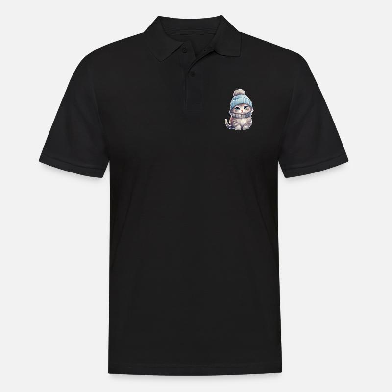 Winter Katze - Männer Poloshirt - Schwarz