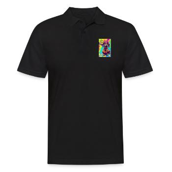 Modernes Pop-Art Print | Dachs mit Graffiti Bunt - Männer Poloshirt - Schwarz - Vorne - Kai (181cm)