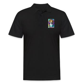 Modernes Pop-Art Print | bunt | Beagle Hund - Männer Poloshirt - Schwarz - Vorne - Kai (181cm)