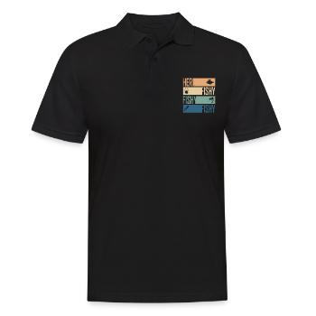 Hier Fisch Fisch Jagd Cool Fischer Retro - Männer Poloshirt - Schwarz - Vorne - Kai (181cm)