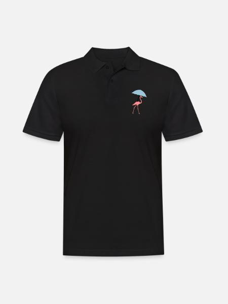 Flamingo mit Regenschirm oder Sonnenschirm - Männer Poloshirt - Schwarz