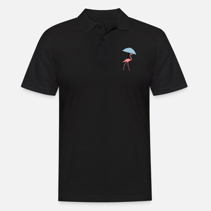 Flamingo mit Regenschirm oder Sonnenschirm - Männer Poloshirt - Schwarz
