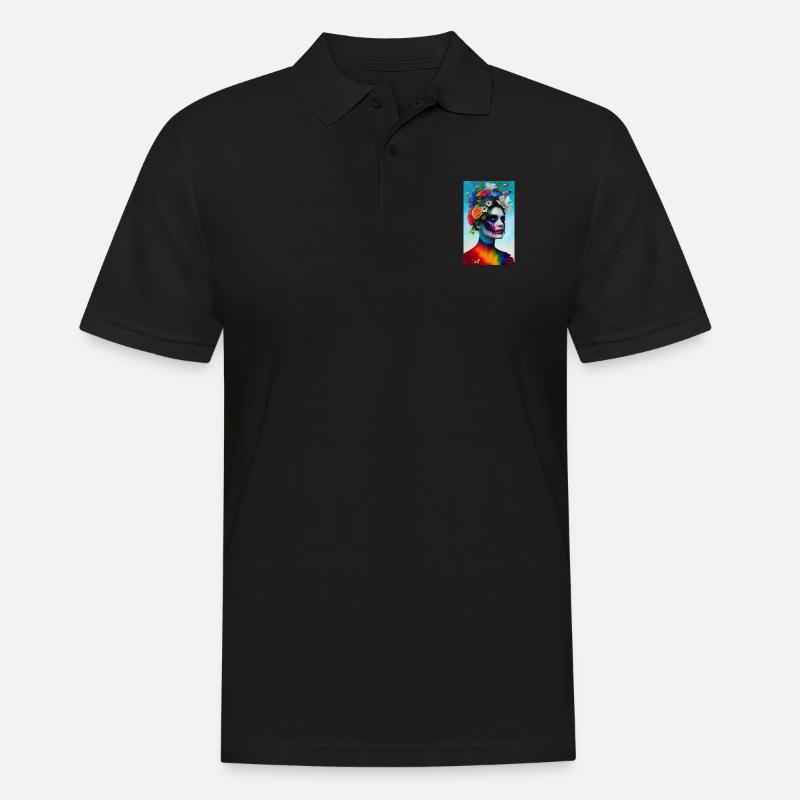 ARTWORK Flower Head Rainbow - Männer Poloshirt - Schwarz