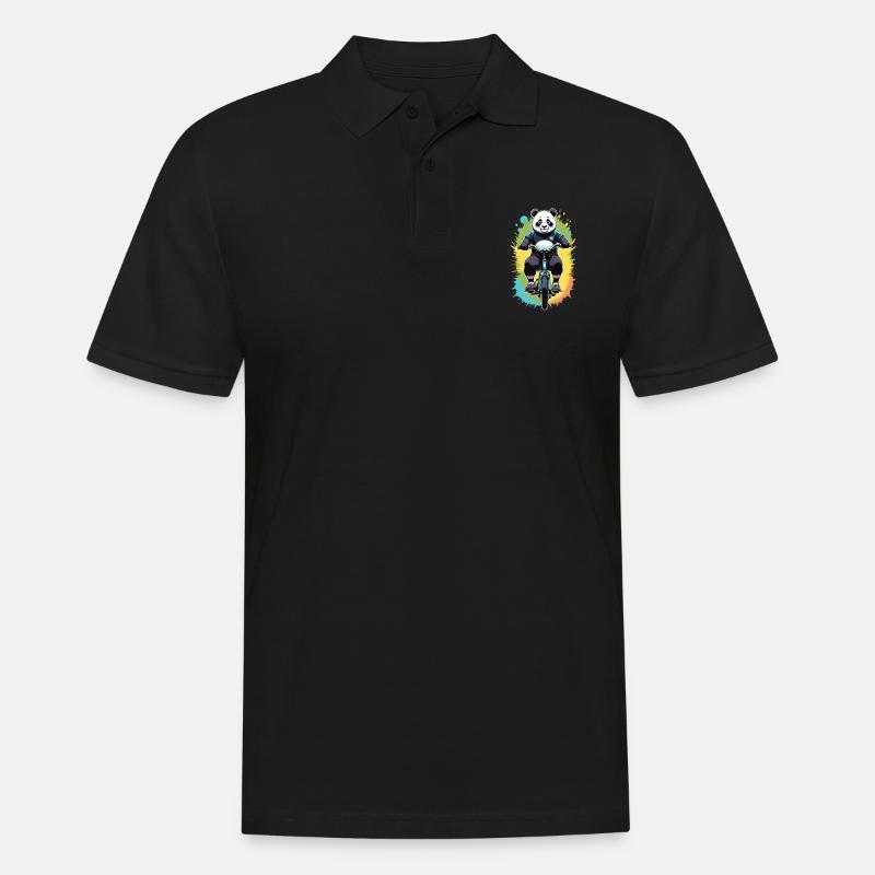 Panda Radfahrer - Männer Poloshirt - Schwarz