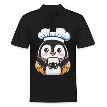 Kawaii Pinguin mit Onigiri Reisball - Männer Poloshirt - Schwarz - Vorne - Kai (181cm)