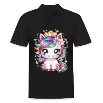 Licorne avec des fleurs et une couronne au look kawaii - Polo Homme - noir - Devant - Kai (181cm)